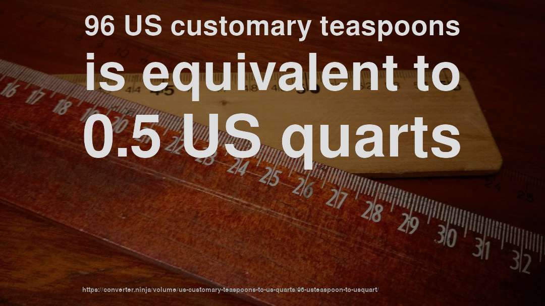 96 US customary teaspoons is equivalent to 0.5 US quarts