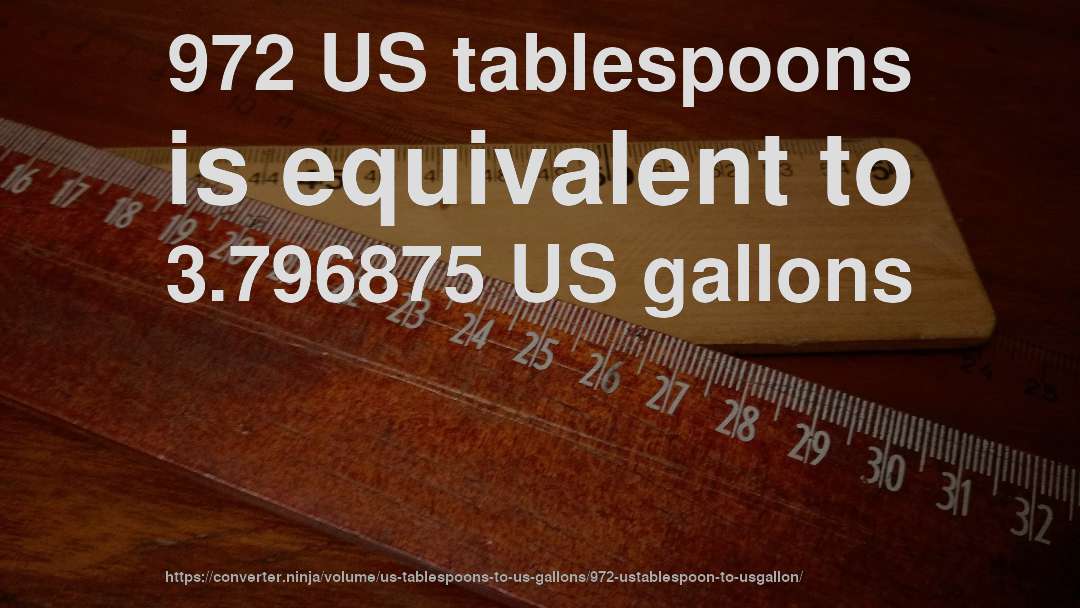 972 US tablespoons is equivalent to 3.796875 US gallons