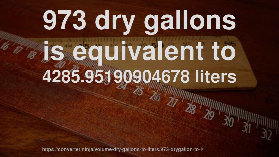 973 dry gallons is equivalent to 4285.95190904678 liters