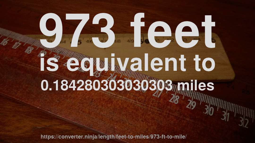 973 feet is equivalent to 0.184280303030303 miles
