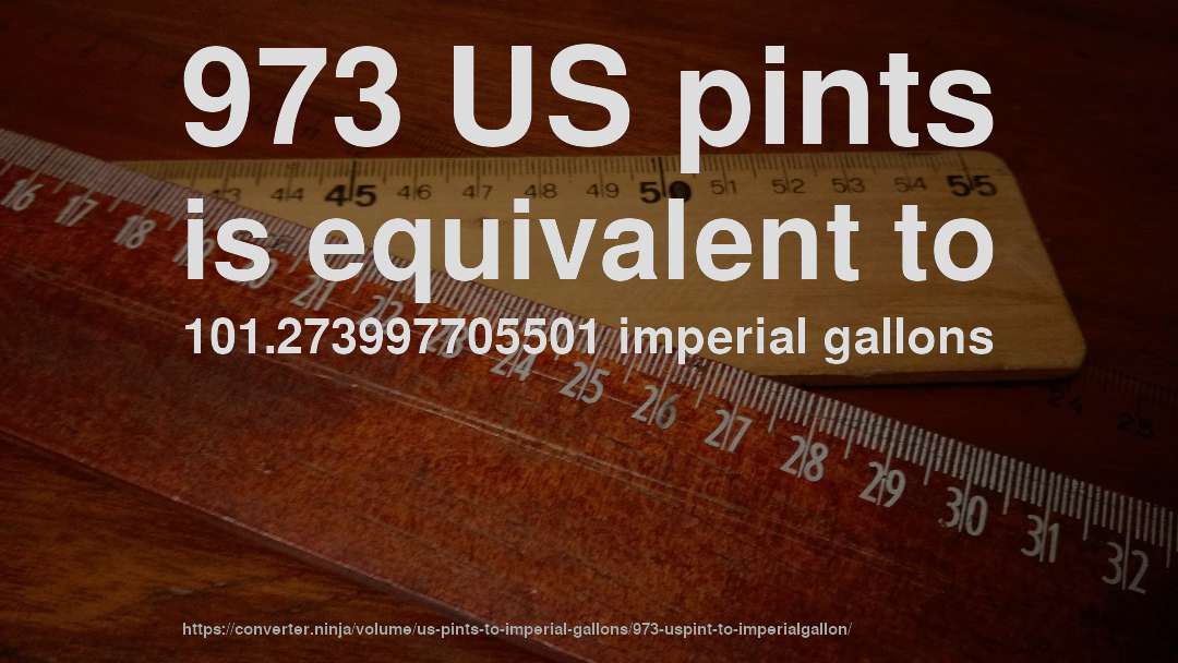 973 US pints is equivalent to 101.273997705501 imperial gallons