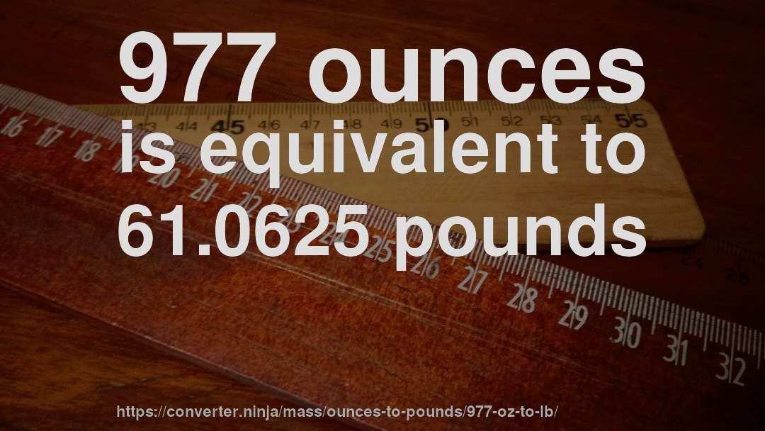 977 ounces is equivalent to 61.0625 pounds
