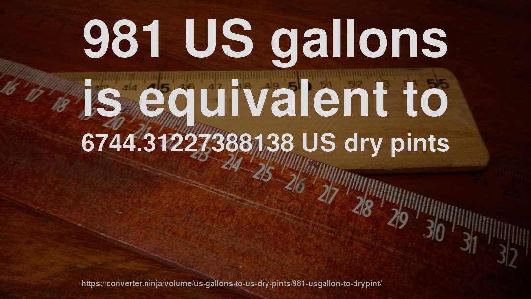 981 US gallons is equivalent to 6744.31227388138 US dry pints