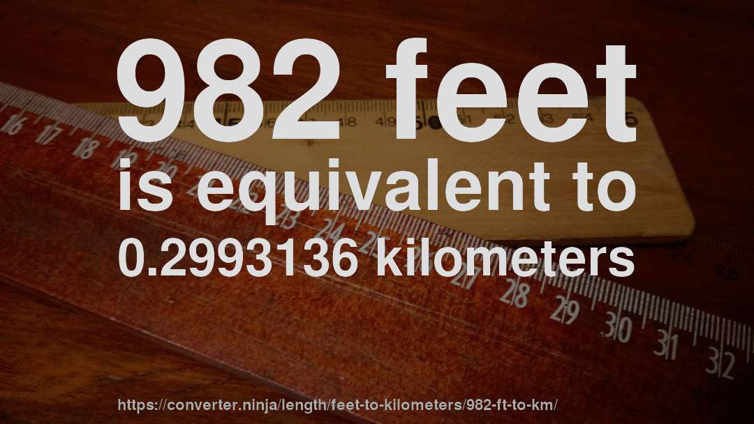 982 feet is equivalent to 0.2993136 kilometers
