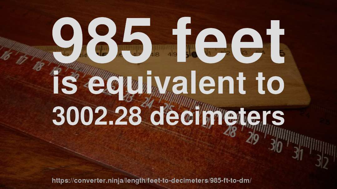 985 feet is equivalent to 3002.28 decimeters