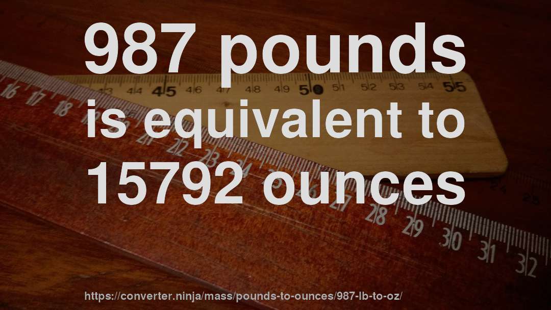 987 pounds is equivalent to 15792 ounces