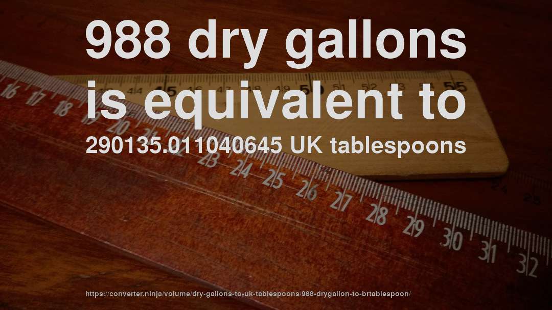 988 dry gallons is equivalent to 290135.011040645 UK tablespoons