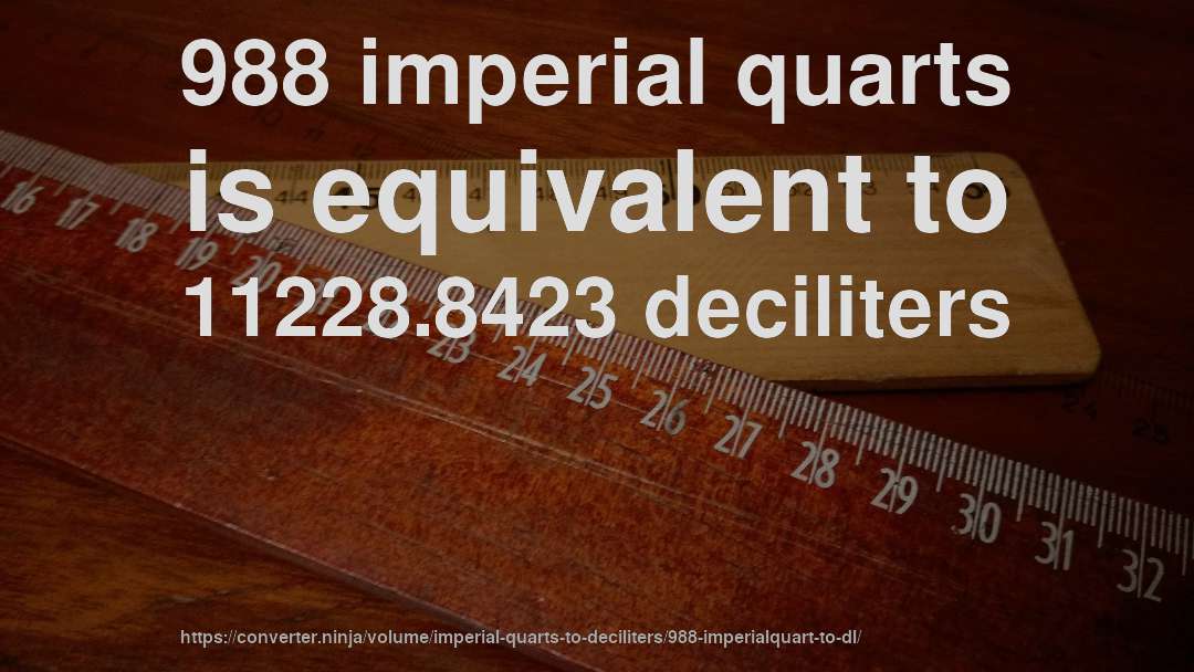 988 imperial quarts is equivalent to 11228.8423 deciliters
