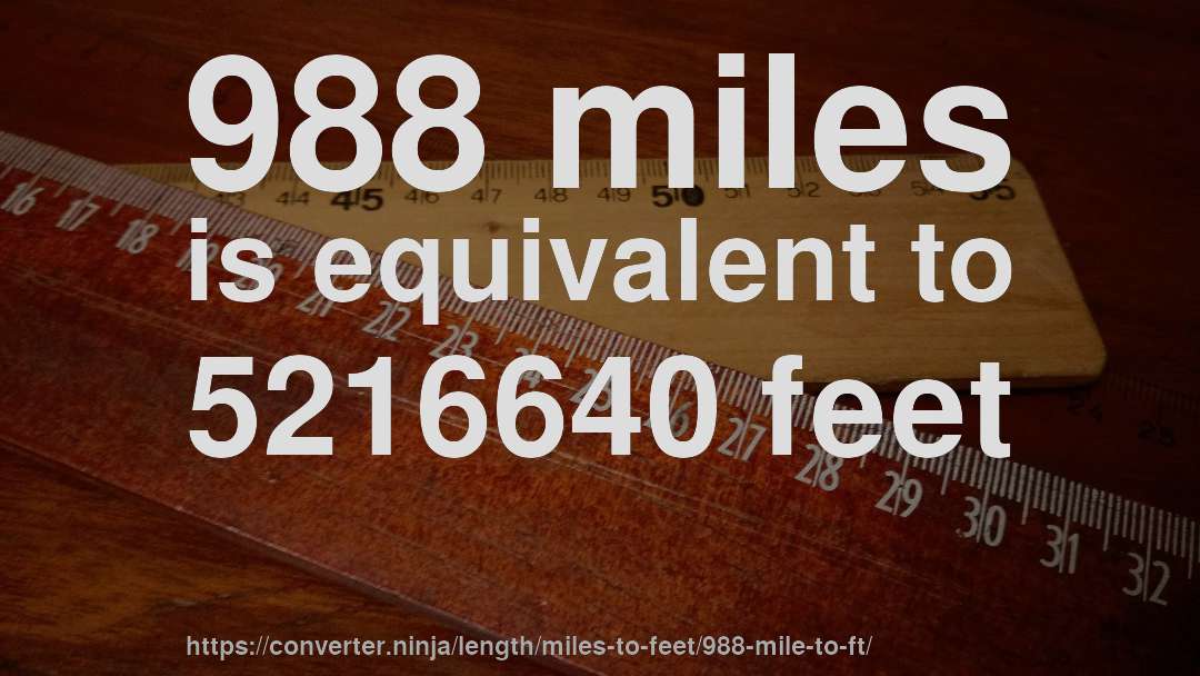 988 miles is equivalent to 5216640 feet