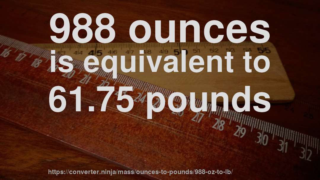 988 ounces is equivalent to 61.75 pounds