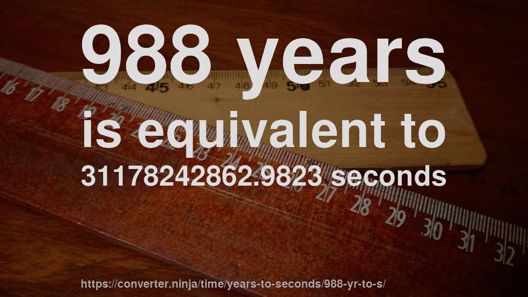 988 years is equivalent to 31178242862.9823 seconds