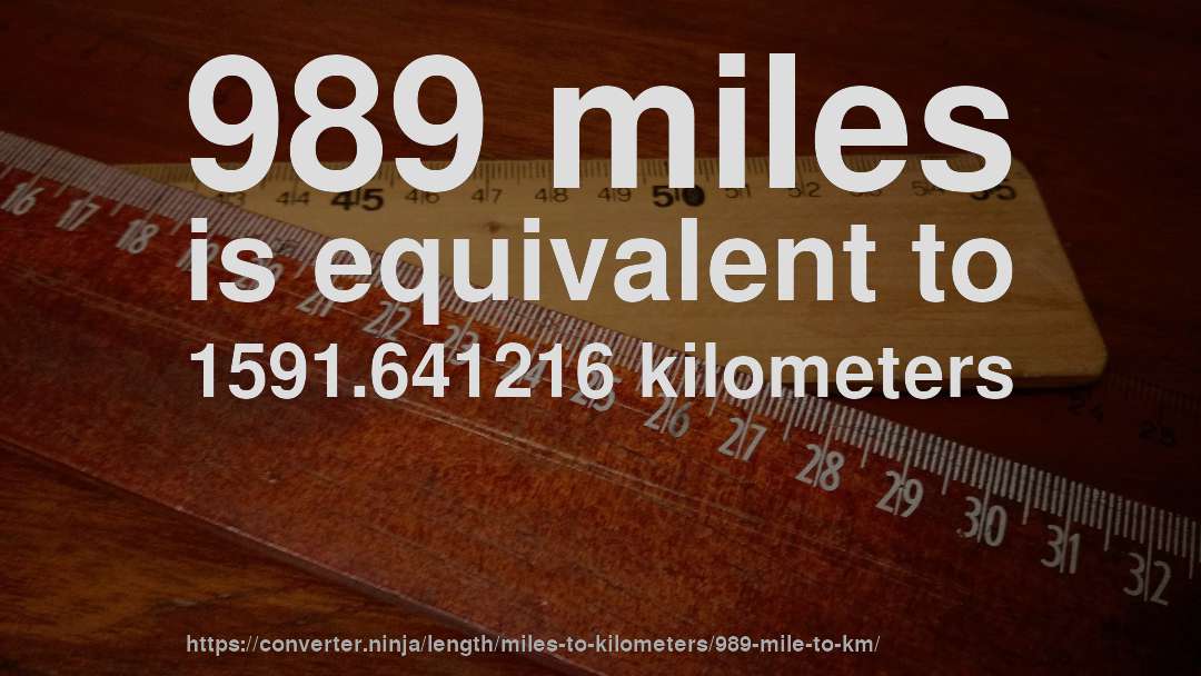 989 miles is equivalent to 1591.641216 kilometers