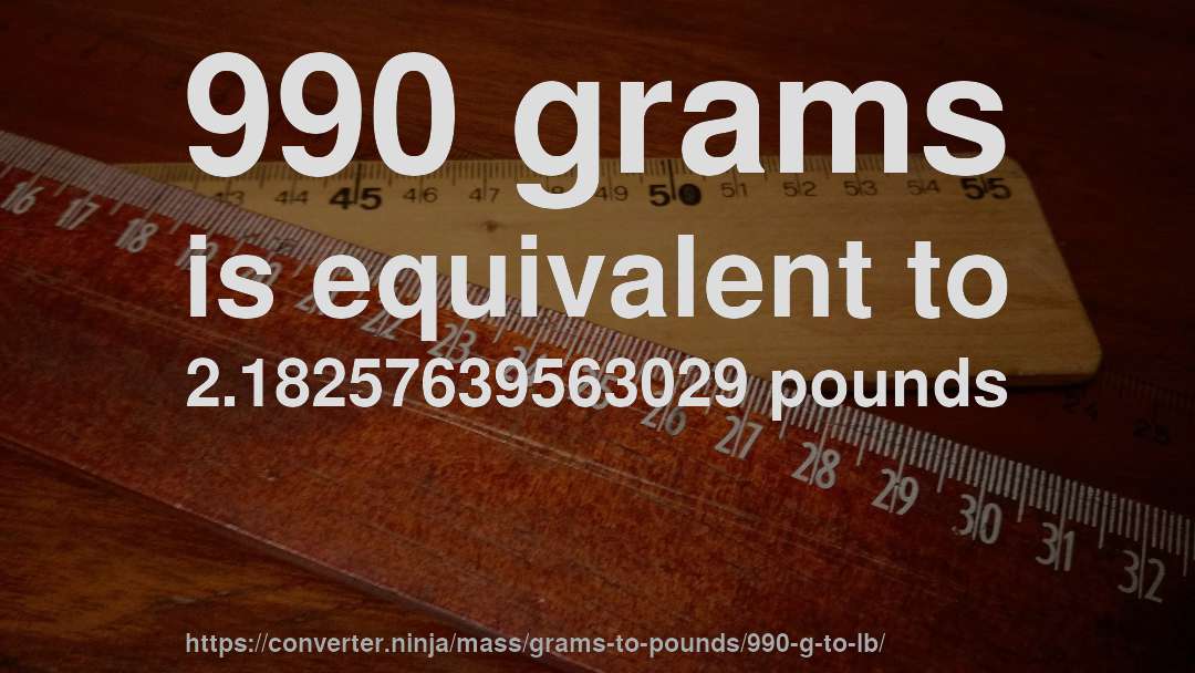 990 grams is equivalent to 2.18257639563029 pounds