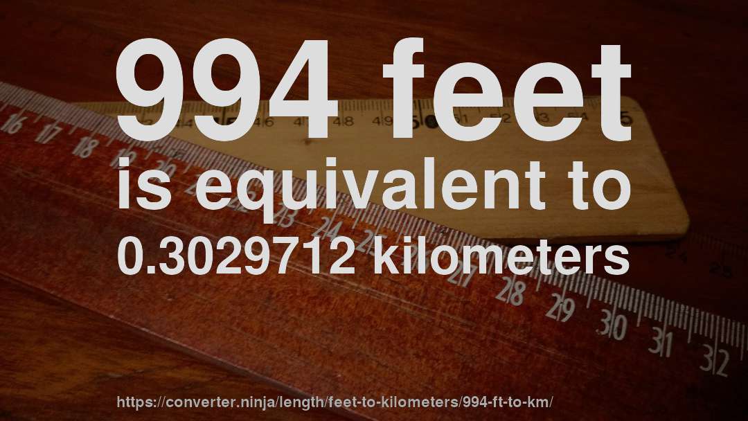 994 feet is equivalent to 0.3029712 kilometers