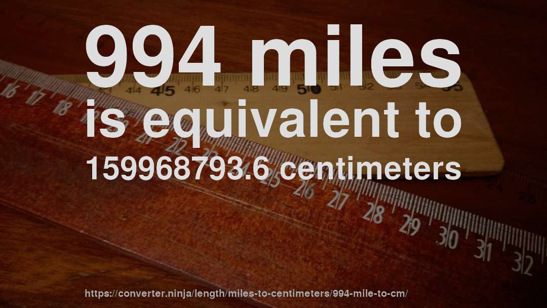 994 miles is equivalent to 159968793.6 centimeters