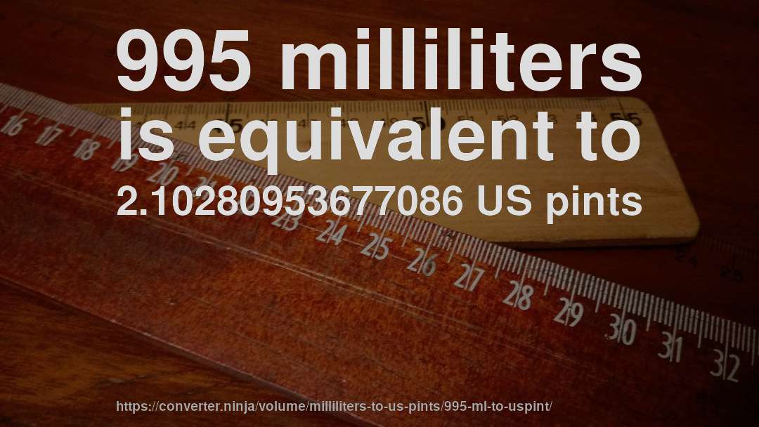 995 milliliters is equivalent to 2.10280953677086 US pints