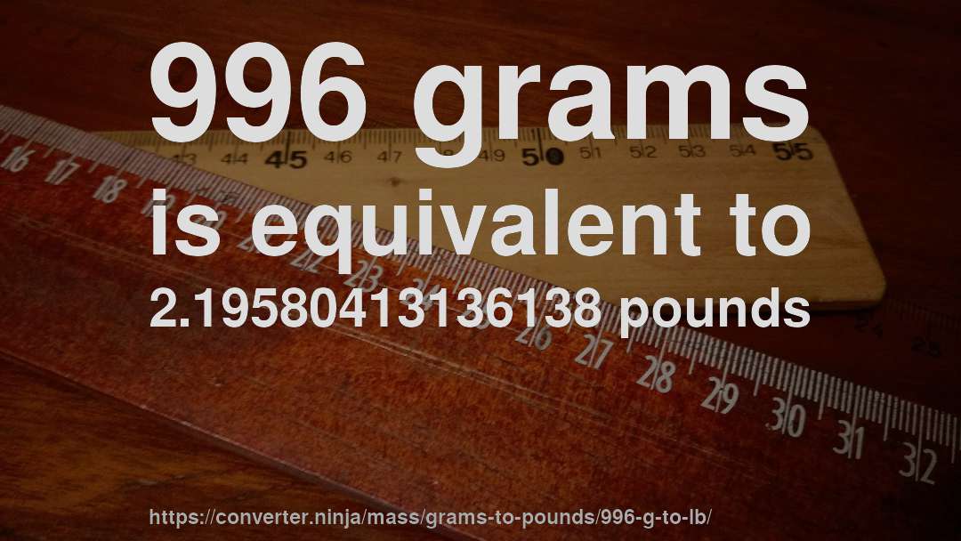996 grams is equivalent to 2.19580413136138 pounds