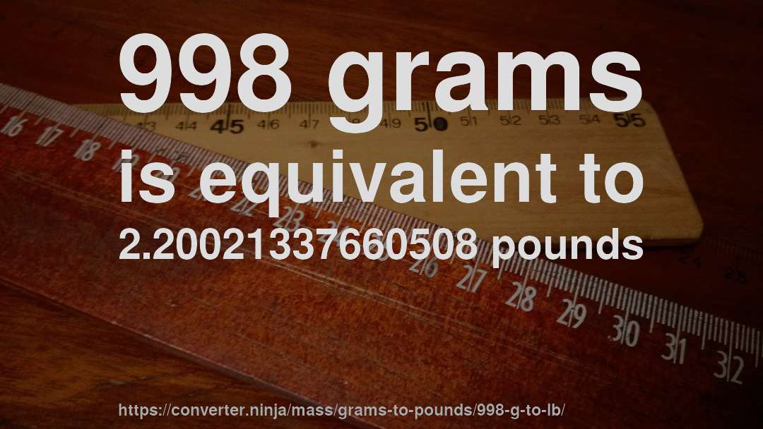 998 grams is equivalent to 2.20021337660508 pounds