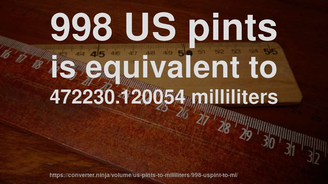 998 US pints is equivalent to 472230.120054 milliliters