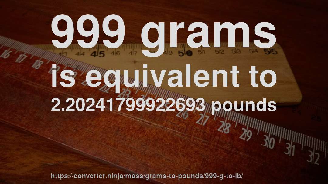 999 grams is equivalent to 2.20241799922693 pounds