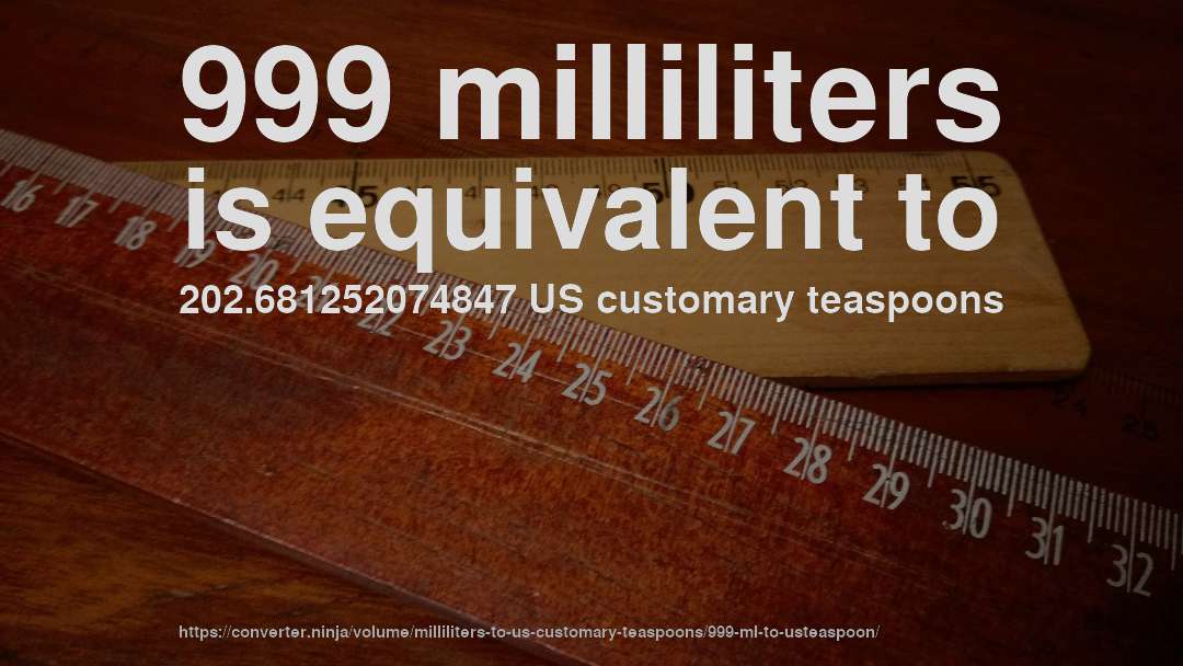 999 milliliters is equivalent to 202.681252074847 US customary teaspoons