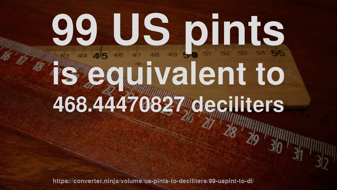 99 US pints is equivalent to 468.44470827 deciliters