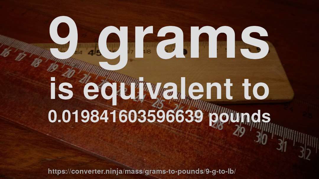 9 grams is equivalent to 0.019841603596639 pounds