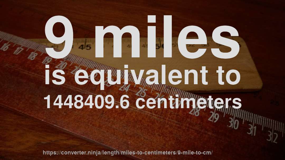 9 miles is equivalent to 1448409.6 centimeters