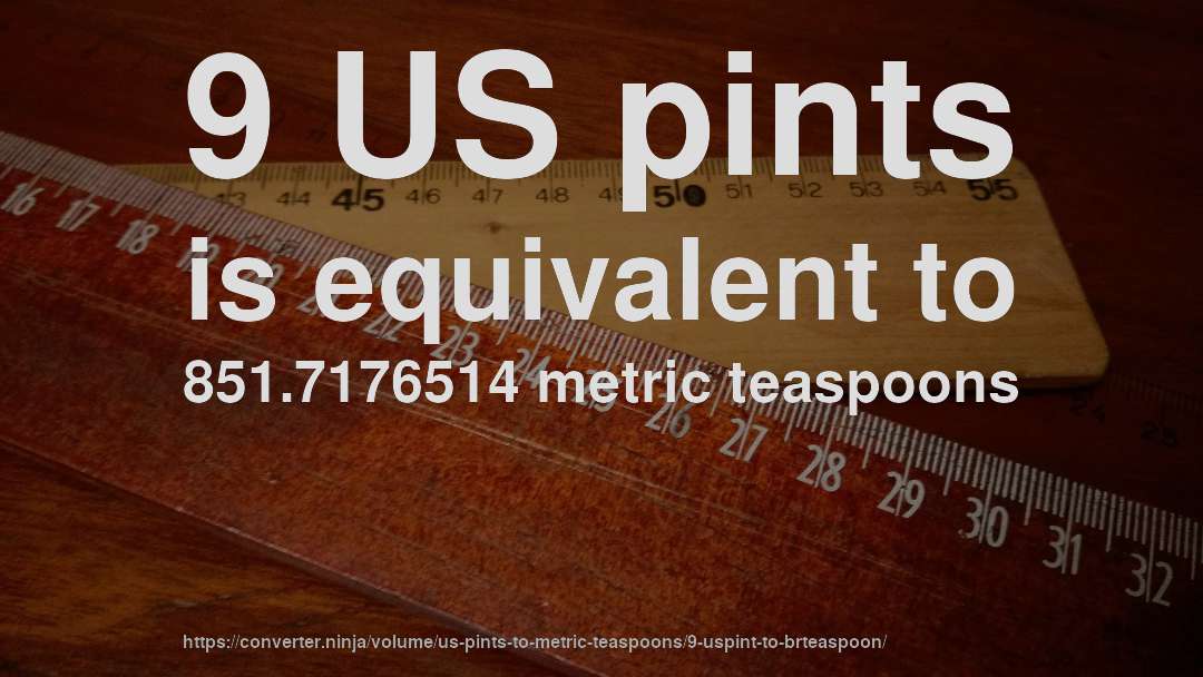 9 US pints is equivalent to 851.7176514 metric teaspoons